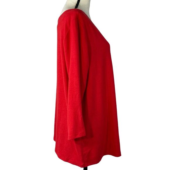 JM Collection 1X-Large Sweater Embellished Scoop Neck 3/4 Sleeve Cold-Shoulder - Picture 3 of 9